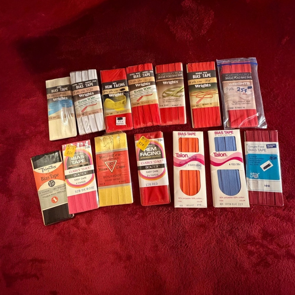 Vintage Bias Tape Lot Clarks O.N.T Bolted Trimtex Sewing Trim NOS Mixed Colors